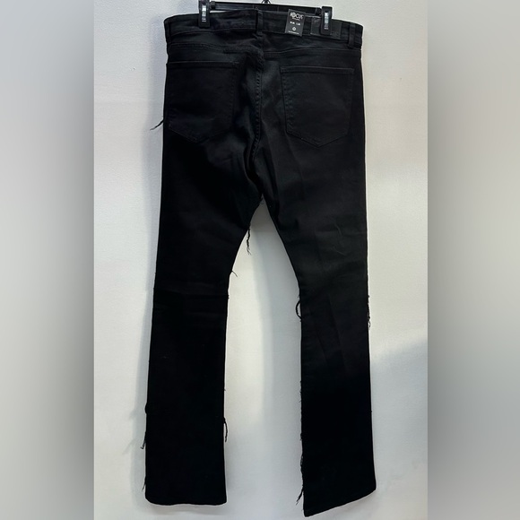 Focus Denim Mens Distressed Black Wash Skinny FLARED STACKED JEAN 36 - Picture 2 of 7